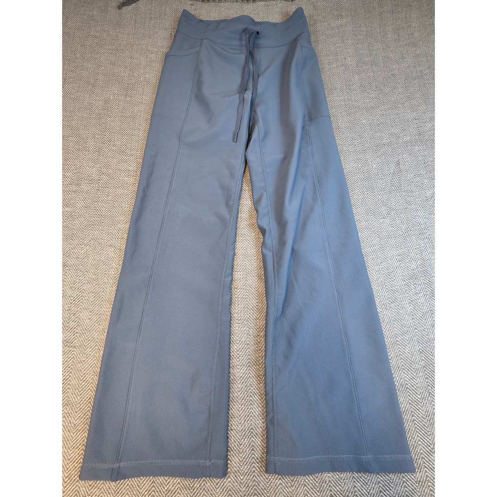 32 Degrees Cool Womens Ribbed Wide Leg Pants Dusty Blue Drawstring Pockets M